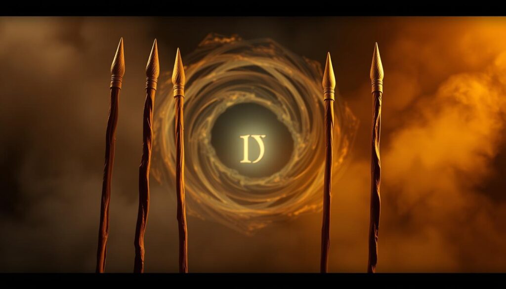 upright five wands tarot card