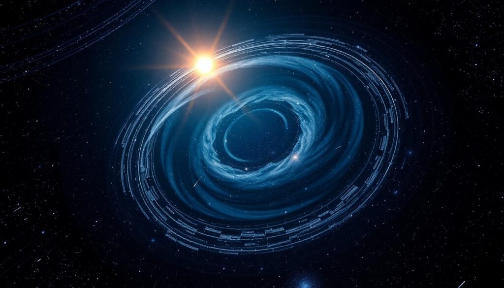 A majestic celestial dance captured in stunning detail. A sweeping panorama of the night sky, the celestial sphere in motion, with the sun, moon, and stars in a graceful, hypnotic ballet. Shimmering lights and ethereal trails trace the precession of the equinoxes, a celestial phenomenon that slowly shifts the zodiac over centuries. Dramatic shadows and highlights accentuate the three-dimensional depth, creating a sense of awe and wonder. Crisp, high-resolution details reveal the intricate patterns of the cosmos, inviting the viewer to ponder the mysteries of the universe.