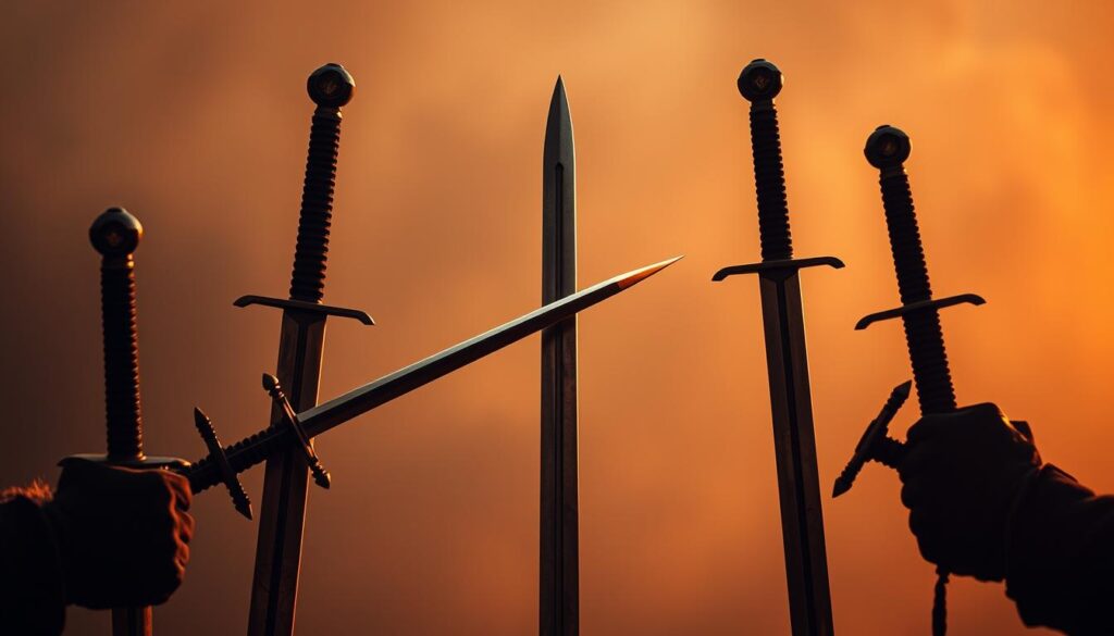 five swords upright conflict