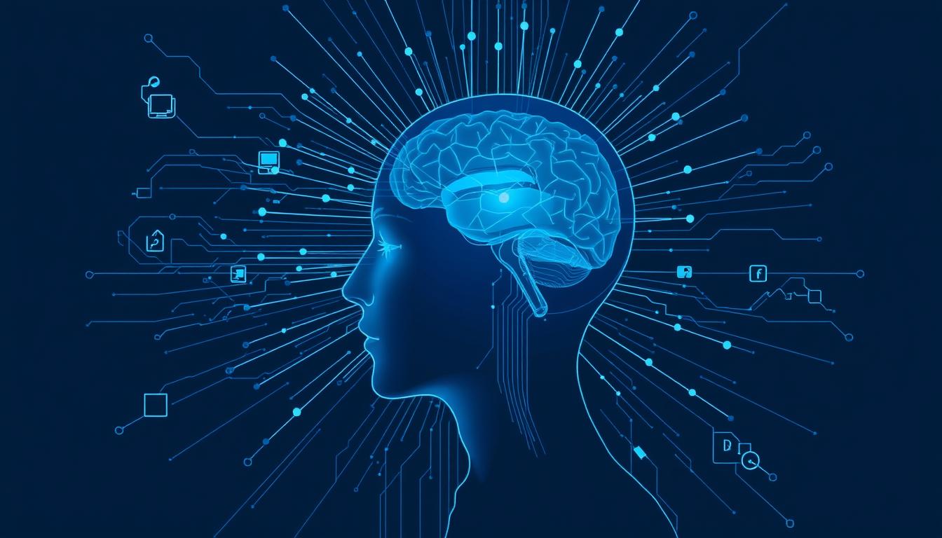Illustration showing the science behind remote viewing with brain waves connecting to distant location
