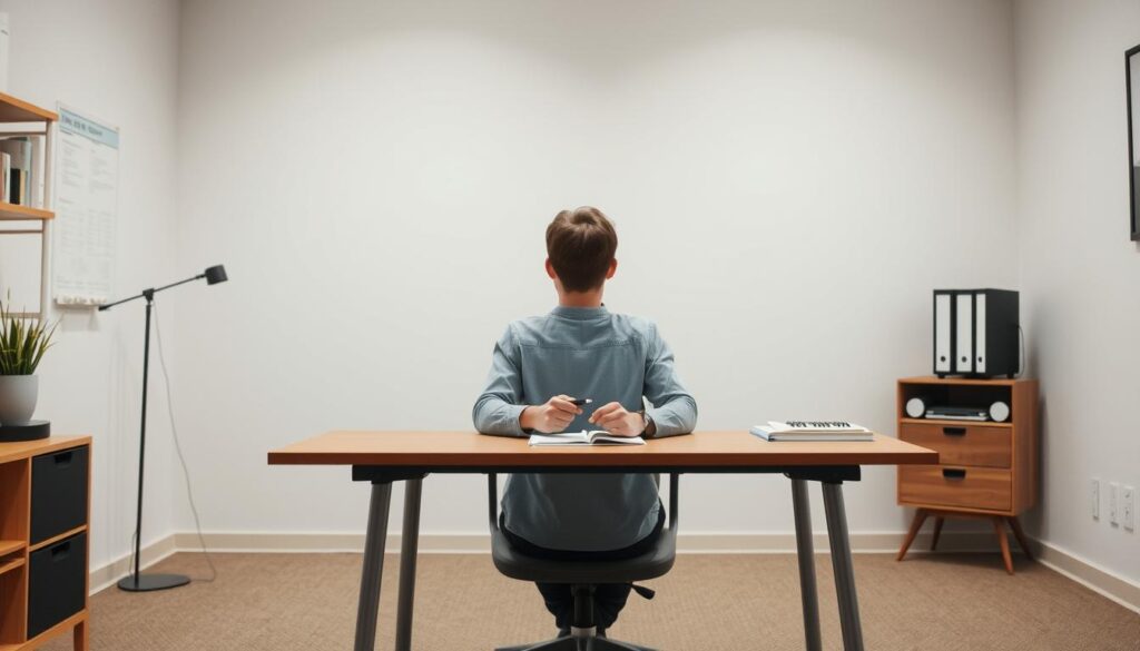 Person demonstrating proper remote viewing posture and environment