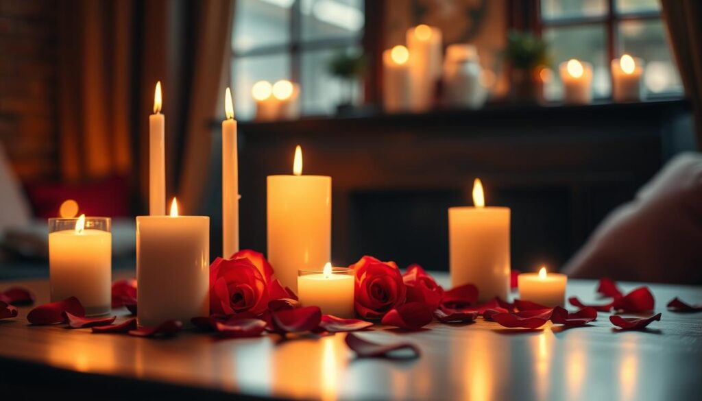 candles and rose petals