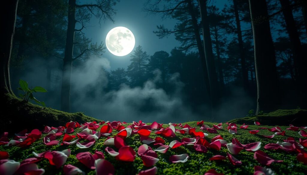 full moon rose petals