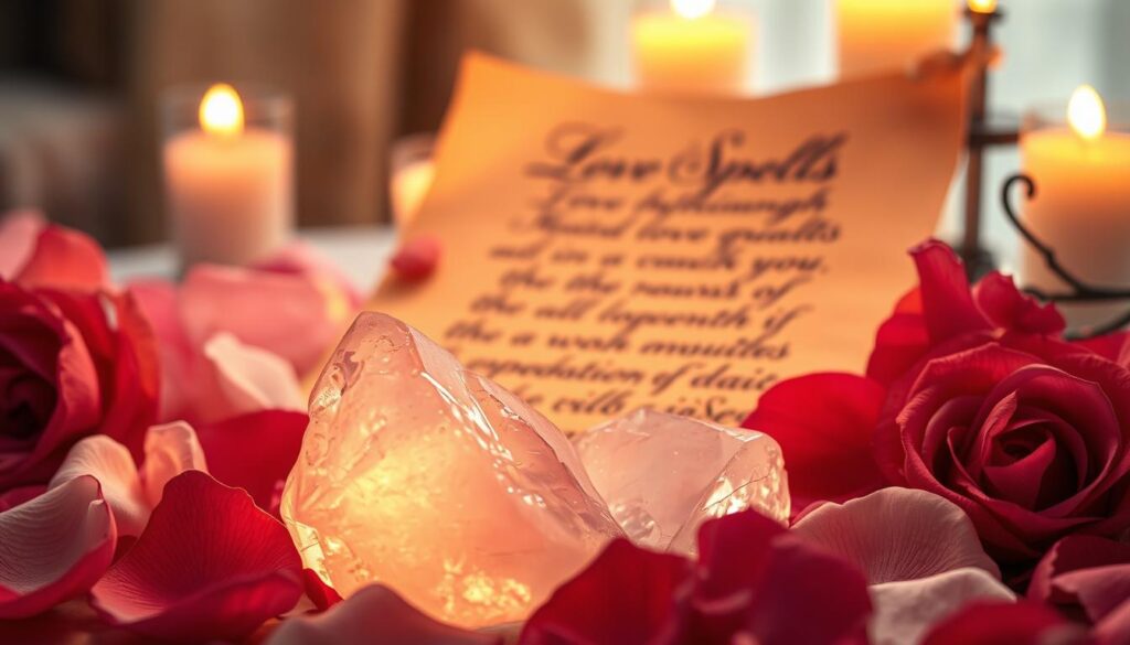 rose quartz and rose petals