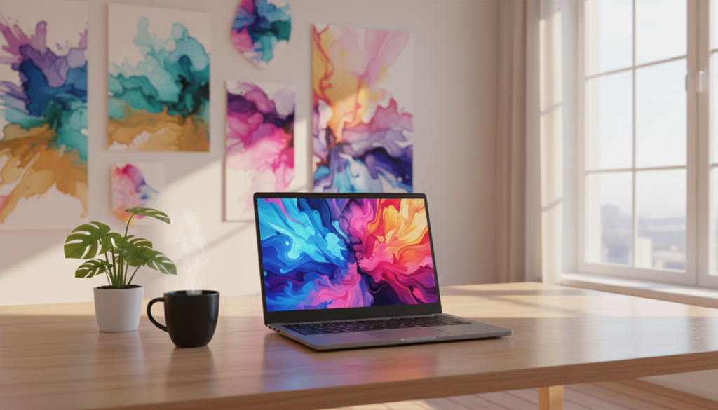 A vibrant and modern desktop workspace featuring an array of dynamic Aura Wallpapers that radiate color and energy. In the foreground, a sleek, minimalist laptop sits open, showcasing an engaging screen with abstract designs. To the left, a beautifully potted plant adds a touch of nature, while a stylish mug rests beside it, filled with steaming coffee. In the middle ground, an elegant desk with a polished surface reflects warm sunlight pouring through a large window, casting soft shadows. The background displays a bright, airy room with soft, neutral walls, accented by colorful Aura Wallpaper that evokes a sense of creativity and inspiration. The overall mood is uplifting and energizing, perfect for a productive atmosphere, captured from a slightly angled perspective to enhance depth. The lighting is bright and cheerful, highlighting the decor and creating a welcoming space. A vibrant and modern desktop workspace featuring an array of dynamic Aura Wallpapers that radiate color and energy. In the foreground, a sleek, minimalist laptop sits open, showcasing an engaging screen with abstract designs. To the left, a beautifully potted plant adds a touch of nature, while a stylish mug rests beside it, filled with steaming coffee. In the middle ground, an elegant desk with a polished surface reflects warm sunlight pouring through a large window, casting soft shadows. The background displays a bright, airy room with soft, neutral walls, accented by colorful Aura Wallpaper that evokes a sense of creativity and inspiration. The overall mood is uplifting and energizing, perfect for a productive atmosphere, captured from a slightly angled perspective to enhance depth. The lighting is bright and cheerful, highlighting the decor and creating a welcoming space.