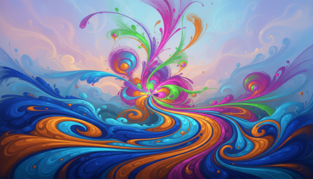 A vibrant energy art scene featuring dynamic abstract shapes and harmonious colors that evoke a sense of movement and life. In the foreground, swirls of electric blues and warm oranges intertwine, creating a visual flow that symbolizes vitality. The middle section showcases glowing spheres and flowing lines, illustrating the interconnectedness of energy. In the background, a soft gradient of pastel colors transitions, suggesting an ethereal atmosphere. The lighting should be bright but balanced, casting gentle highlights and shadows to enhance depth. The mood is uplifting and inspirational, inviting the viewer to experience the essence of energy art in their space. The composition should be engaging and immersive, without any text or watermarks present.