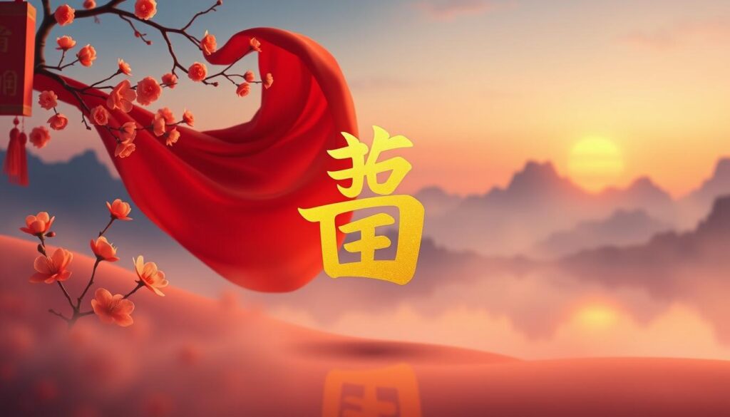 A serene scene depicting the significance of the number 88 in Chinese culture. In the foreground, a beautifully designed Chinese character for 88 in gold, elegantly illuminated by soft, warm lighting. Surrounding the character, traditional Chinese symbols of prosperity and good fortune, such as orange blossoms and lucky red envelopes, create a harmonious balance. The middle layer features a tranquil, red silk fabric gently flowing behind the character, symbolizing good luck and happiness. In the background, a soft-focus silhouette of a serene Chinese landscape at dusk, with mountains and a gentle river reflecting the warm hues of the sunset. The overall mood is one of tranquility and auspiciousness, embodying the cultural significance of the number 88. A serene scene depicting the significance of the number 88 in Chinese culture. In the foreground, a beautifully designed Chinese character for 88 in gold, elegantly illuminated by soft, warm lighting. Surrounding the character, traditional Chinese symbols of prosperity and good fortune, such as orange blossoms and lucky red envelopes, create a harmonious balance. The middle layer features a tranquil, red silk fabric gently flowing behind the character, symbolizing good luck and happiness. In the background, a soft-focus silhouette of a serene Chinese landscape at dusk, with mountains and a gentle river reflecting the warm hues of the sunset. The overall mood is one of tranquility and auspiciousness, embodying the cultural significance of the number 88.