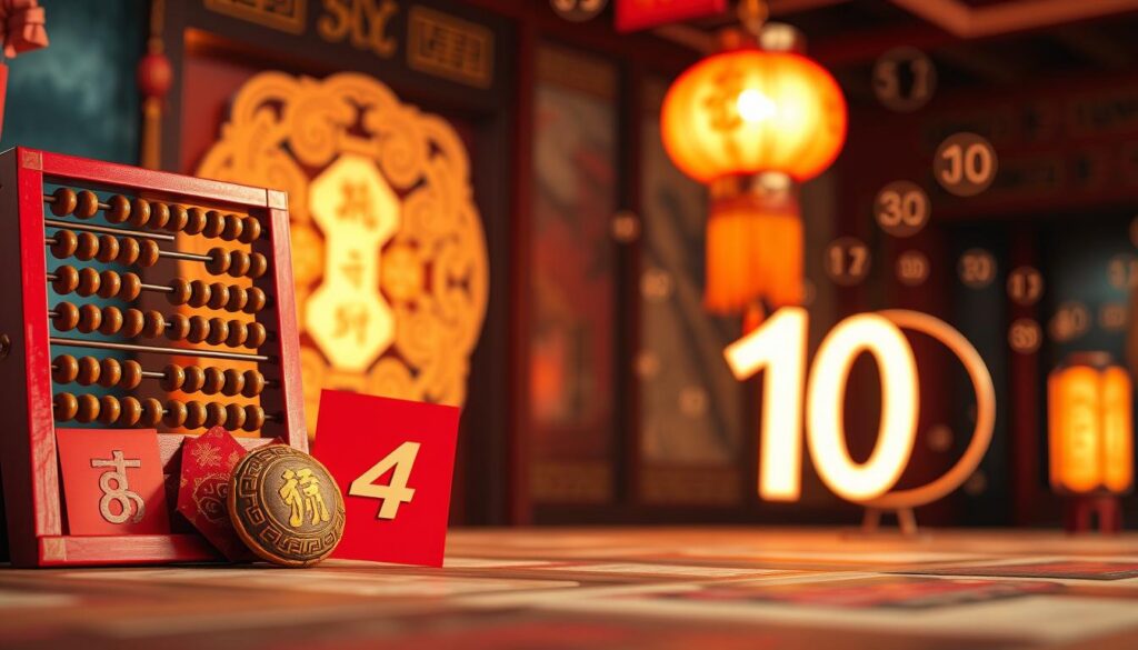 A visually engaging illustration focusing on the concept of lucky and unlucky numbers in Chinese culture. In the foreground, a traditional Chinese abacus and red envelopes symbolizing prosperity, accompanied by the numbers 8 and 4, visually representing luck and unluckiness, respectively. The middle ground features woven Chinese knots and a dynamic representation of the number 10, highlighted with a soft glow, suggesting its significance. In the background, an elegant Chinese lantern casts warm, inviting light, while subtle calligraphic swirls of numbers enhance the cultural context. The overall atmosphere is serene yet vibrant, embodying the essence of Chinese numerology. A warm color palette of reds, golds, and blacks sets a harmonious tone, emphasizing tradition and cultural depth. Use a soft focus lens to create a captivating depth of field effect. A visually engaging illustration focusing on the concept of lucky and unlucky numbers in Chinese culture. In the foreground, a traditional Chinese abacus and red envelopes symbolizing prosperity, accompanied by the numbers 8 and 4, visually representing luck and unluckiness, respectively. The middle ground features woven Chinese knots and a dynamic representation of the number 10, highlighted with a soft glow, suggesting its significance. In the background, an elegant Chinese lantern casts warm, inviting light, while subtle calligraphic swirls of numbers enhance the cultural context. The overall atmosphere is serene yet vibrant, embodying the essence of Chinese numerology. A warm color palette of reds, golds, and blacks sets a harmonious tone, emphasizing tradition and cultural depth. Use a soft focus lens to create a captivating depth of field effect.