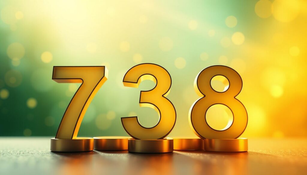 A visually engaging representation of lucky numbers, featuring a beautifully arranged composition of numbers like 7, 3, and 8 prominently displayed in the foreground. Create a dynamic, abstract background with faint geometric shapes and a gradient blend of vibrant colors such as green, gold, and blue to evoke a sense of fortune and positivity. Soft, diffused lighting illuminates the numbers, casting subtle shadows that add depth. Consider a slight upward angle, giving the impression that the numbers are ascending towards a bright, hopeful horizon. The overall mood should be uplifting and serene, inviting viewers to ponder the significance of lucky numbers in their lives. A visually engaging representation of lucky numbers, featuring a beautifully arranged composition of numbers like 7, 3, and 8 prominently displayed in the foreground. Create a dynamic, abstract background with faint geometric shapes and a gradient blend of vibrant colors such as green, gold, and blue to evoke a sense of fortune and positivity. Soft, diffused lighting illuminates the numbers, casting subtle shadows that add depth. Consider a slight upward angle, giving the impression that the numbers are ascending towards a bright, hopeful horizon. The overall mood should be uplifting and serene, inviting viewers to ponder the significance of lucky numbers in their lives.