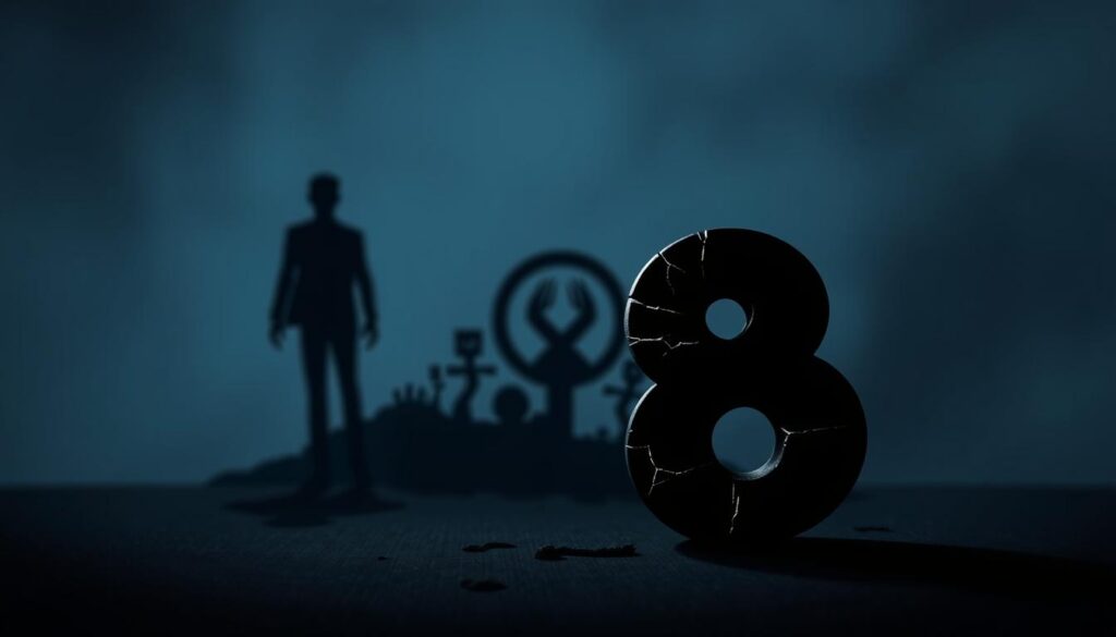A visually striking and thoughtful representation of the number 88, characterized by its darker associations. In the foreground, the number 88 appears prominently, styled in a cracked and fragmented texture, suggesting controversy. The middle ground features subtle, abstract elements symbolizing negativity, such as ominous shadows and faint, blurred imagery of symbols often linked to hate or division, but depicted in a way that is abstract and non-specific. The background is a gradient of dark blues and grays, creating a somber atmosphere. Soft, diffused lighting casts shadows that enhance the mood of unease and contemplation. A slightly angled perspective invites viewers to engage critically with the subject, without any text or human figures present, maintaining a professional and respectful tone. A visually striking and thoughtful representation of the number 88, characterized by its darker associations. In the foreground, the number 88 appears prominently, styled in a cracked and fragmented texture, suggesting controversy. The middle ground features subtle, abstract elements symbolizing negativity, such as ominous shadows and faint, blurred imagery of symbols often linked to hate or division, but depicted in a way that is abstract and non-specific. The background is a gradient of dark blues and grays, creating a somber atmosphere. Soft, diffused lighting casts shadows that enhance the mood of unease and contemplation. A slightly angled perspective invites viewers to engage critically with the subject, without any text or human figures present, maintaining a professional and respectful tone.